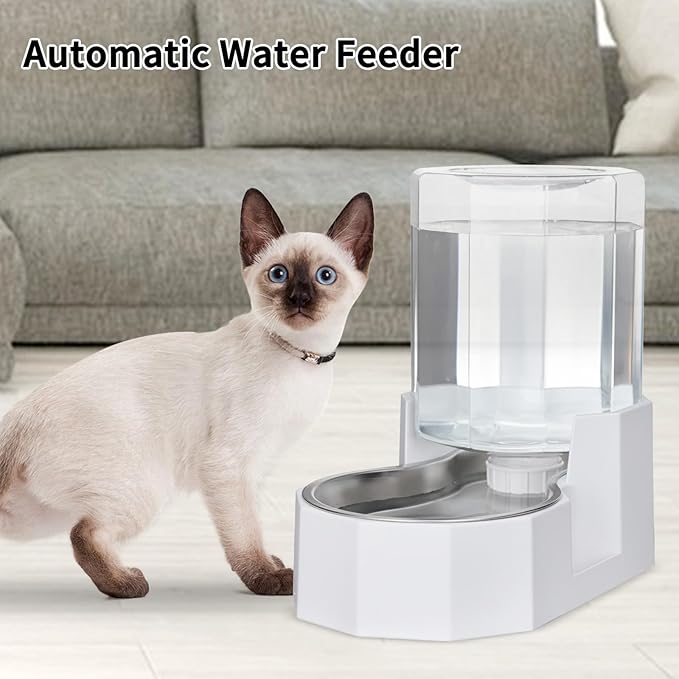 Sfozstra Large Dog Water Dispenser: 4L Stainless Steel Gravity Cat Water Feeder - Quiet Refill - No Power Needed - for Kittens & Cats - Bedroom/Kitchen Corner/Crate Area