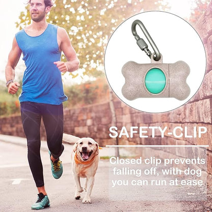 Dog Poop Pickup Bags Holder Dispenser with Standard-Sized Leak-Proof Scented Doggy Waste Bags and Carabiner with Safety Lock&Fastener Never Loose on Leash Lead Again (2 Holders 30 Bags, Beige)