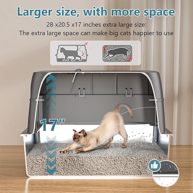 XXXL Jumbo Stainless Steel Litter Box with Lid, 26" L x 18" W x 17" H Extra Large Stainless Steel Litter Box, 400 Count Cat Poop Bags + Cat Litter Mat,Non-Sticky, Anti-Leakage, Easy to Clean