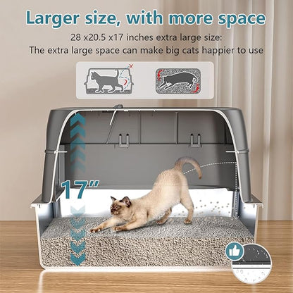 XXXL Jumbo Stainless Steel Litter Box with Lid, 26" L x 18" W x 17" H Extra Large Stainless Steel Litter Box, 400 Count Cat Poop Bags + Cat Litter Mat,Non-Sticky, Anti-Leakage, Easy to Clean