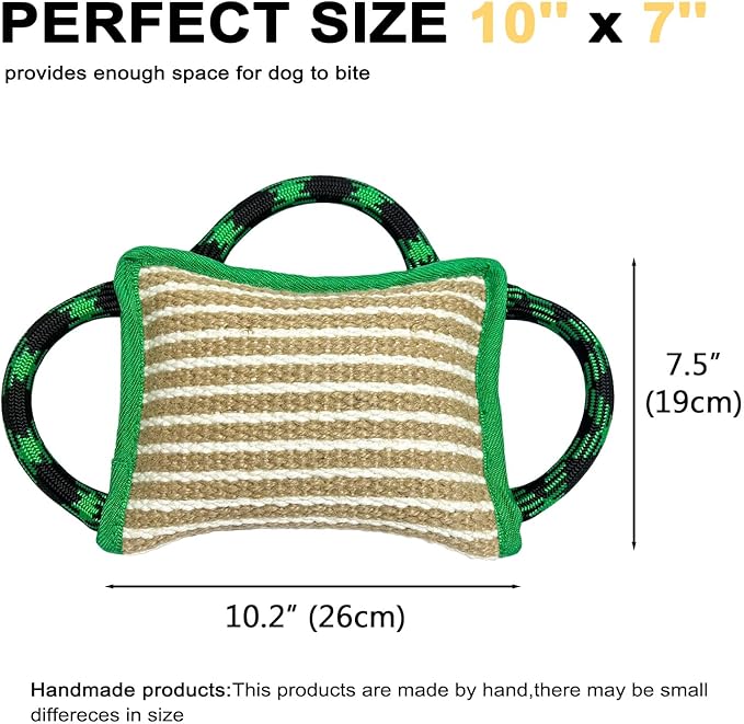 LWBMG Dog Rope Toys, Dog Jute Bite Pillow with 3 Strong Handles, Tug of War Dog Toy, Perfect Pull Toy for Medium Large Dogs Training Interactive Playing