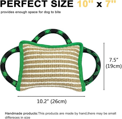 LWBMG Dog Rope Toys, Dog Jute Bite Pillow with 3 Strong Handles, Tug of War Dog Toy, Perfect Pull Toy for Medium Large Dogs Training Interactive Playing
