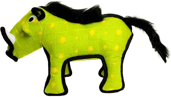 TUFFY - World's Tuffest Soft Dog Toy - Desert - Multiple Layers. Made Durable, Strong & Tough. Interactive Play (Tug, Toss & Fetch). Machine Washable & Floats (Green Warthog, Large 2 Pack)