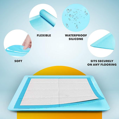 TidyFriend 2 Pack Dog Pee Pad Holder Tray - Fits Up to 24” x 24” Pee Pad Holder for Dogs - Stable Grip, Raised Edges, Quick-Wipe Silicone Surface Dog Pad Holder for Indoor (Sky Blue)