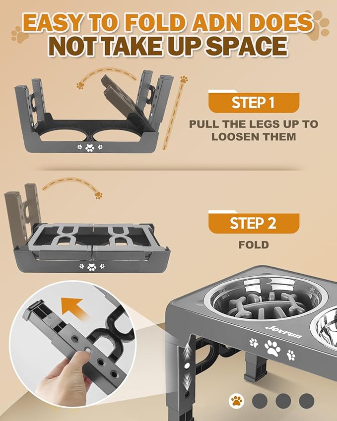 Elevated Dog Bowls for Medium Large Size Dogs, Non-Slip Dog Feeder with 1*Stainless Steel Dishes & 1*Slow Feeder Bowl, 5 Heights Adjustable Raised Bowls to 3.15″-8.66″-9.84″-11.02″-12.2″
