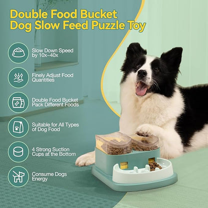 Dog Puzzle Toy, Double Food Bucket Dog Slow Feed Puzzle Toy, Adjustable Feeding Speed Puzzle Feeder for IQ Training and Mental Enrichment