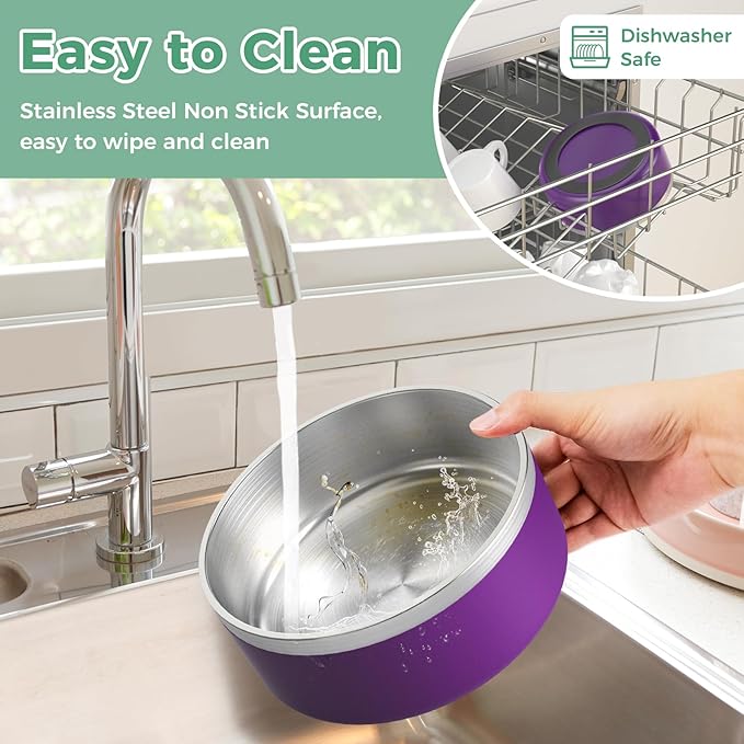 LIHONG Stainless Steel Dog Bowls for Small Medium Sized Dogs Non Slip,Insulated Dog Bowl,Pet Bowl for Food and Water,Rustproof(40oz,Purple)