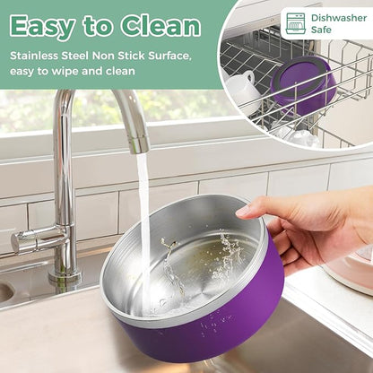 LIHONG Stainless Steel Dog Bowls for Small Medium Sized Dogs Non Slip,Insulated Dog Bowl,Pet Bowl for Food and Water,Rustproof(40oz,Purple)