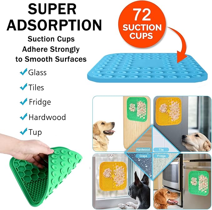 Dog Lick Pad, 2-Pack Large Licking Mat for Dogs, Slow Feeder Dog Licking Mat with Suction Cups. Boredom & Anxiety Reducer, Perfect for Food, Treats, Yogurt, or Peanut Butter.