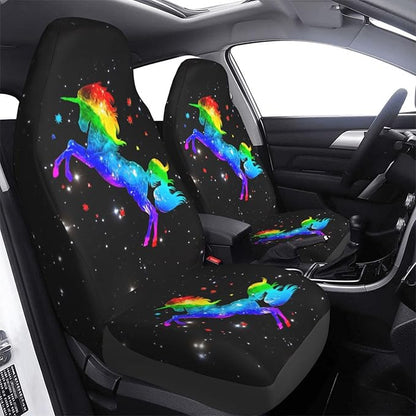 Foruidea Galaxy Rainbow Unicorn Car Seat Covers Universal 2 Pcs Auto Front Seat Cover Fit Most Cars,SUV,Sedan,Trucks