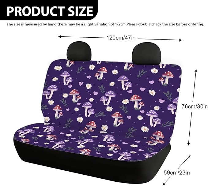 AFPANQZ Purple Mushroom Full Wrap Car Seat Covers Rear Bench Protection Cushion Backseat Mats Against Dirt & Pet Fur Dust-Proof Universal Car Accessories Decoration Set