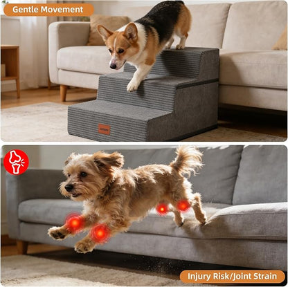 Dog Stairs for Small Dogs, 13.5" H, 3-Step Pet Steps for Couch Sofa and Chair, Non-Slip Balanced Pet Ramp for Medium Cats,Indoor Dog Ladder, Grey