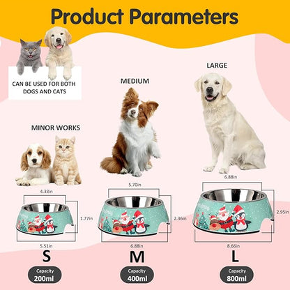 Christmas Xmas Pet Dog 2 in 1 Food Water Bowls - Non Slip Skid Proof Heavy Duty Pet Cats Dog Food Water Bowls for Feeding Small Dogs Puppies Cats Kittens-Green Christmas-S