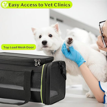 Black Expandable Pet Carrier for Cats/Dogs - Airline Approved, 2-Side & Height Extendable Design - Soft Sided Travel Bag(Black)