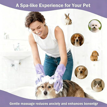 Pet Grooming Gloves, bite-Resistant pet Bathing Gloves with Non-Slip Particles, Suitable for Wet and Dry use, for All Ages. Ideal as a Grooming Brush Glove for Dogs and Cats. Purple 1 Pak.