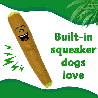 My Name is B, Cute Stuffed Parody Blunt Dog Toy, Funny Squeaky Weed Toy, Cool Plush Novelty 420 Gift for Pets & Their Owners, Sized for Puppies & Small, Medium & Large Breeds, For Fetch & a Photo Prop