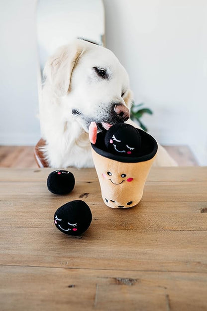 ZippyPaws Burrow- Interactive Dog & Puppy Toys for Boredom, Stimulating Pet Products to Keep them Busy, Hide & Seek Plush Dog Puzzles, Squeaky Enrichment for Small, Medium, & Large Dogs- Boba Milk Tea