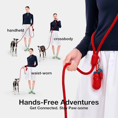 VETRESKA Hands-Free Dog Leash, 8FT Adjustable Rope Leash for Medium Large Dog, Waist/Crossbody Slip Lead Leashes for Walking, No Pull Leashes with Bag Dispenser, Clip, 3 in 1 Walk Kit (Strawberry)