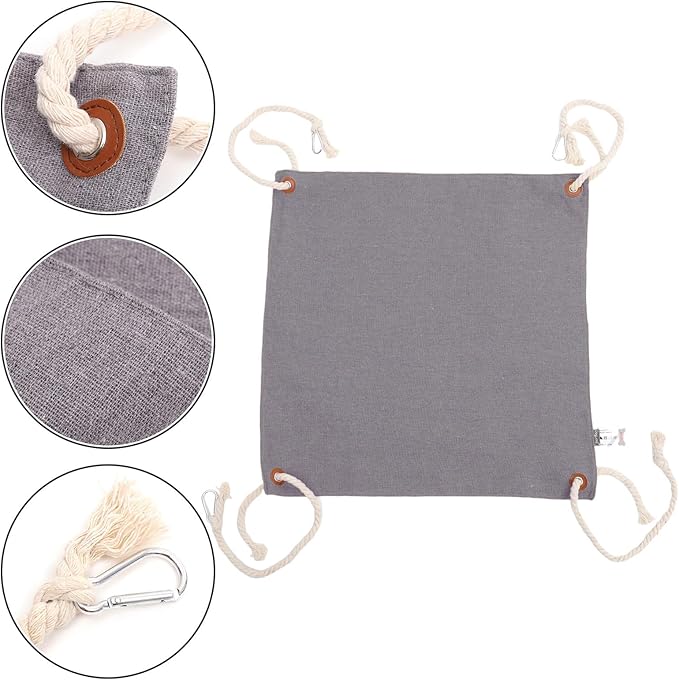 Adjustable Double-Sided Cat Hanging Hammock Bed, Reversible Small Animal Nest with Soft Fabric for Indoor Cage and Window Use, Light Gray Kitten Nest