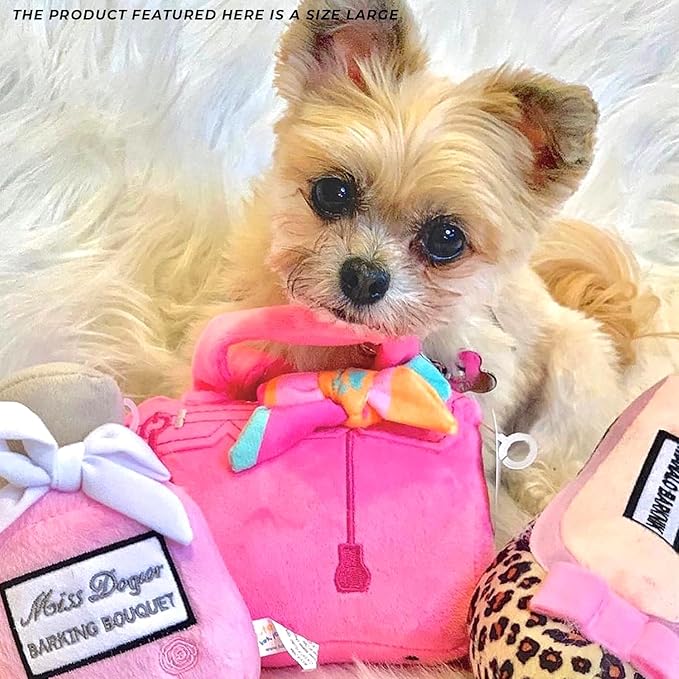 Haute Diggity Dog Barkin Bag with Scarf, Plush Designer Dog Toys with Interactive Squeaker, Stimulating Pet Enrichment, Machine-Washable & Safe Materials for All Breeds, Size Large