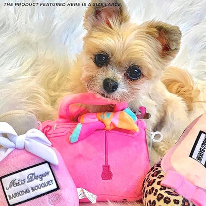 Haute Diggity Dog Barkin Bag with Scarf, Plush Designer Dog Toys with Interactive Squeaker, Stimulating Pet Enrichment, Machine-Washable & Safe Materials for All Breeds, Size Large