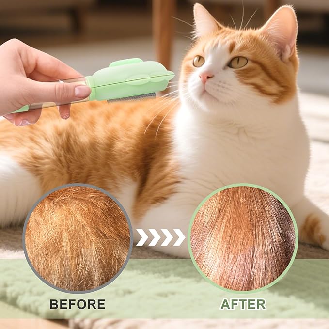 Cat Hair Brush for Shedding, 3-in-1 Pet Spray Hair Removal Comb with Visual Spray & Release Button, Waterproof Dog Grooming Brush for Furry Pet (Green)