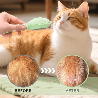 Cat Hair Brush for Shedding, 3-in-1 Pet Spray Hair Removal Comb with Visual Spray & Release Button, Waterproof Dog Grooming Brush for Furry Pet (Green)