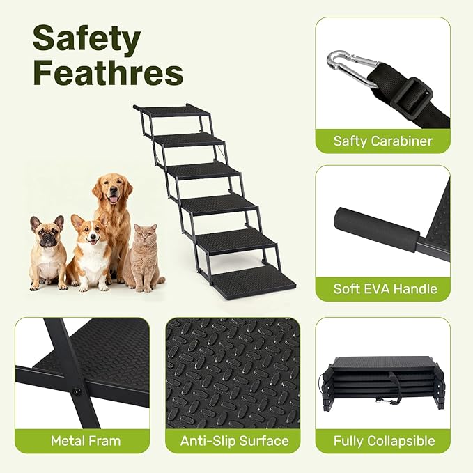 Foldable Dog Car Steps - Upgraded Non-Slip Pet Stairs for Large Dogs, Portable Metal Frame Dog Ramps for High SUV, Truck and Cars, Lightweight Pet Ladder with High Load-Bearing Capacity，Up to 350Lbs