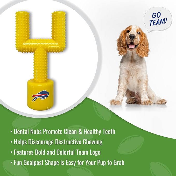 NFL Buffalo Bills Mega- Chew Hard Nylon Bacon-Flavored Dog Bone Football Goal Post Chew Toy. Interactive Tasty Fun Dog Chew Toy. Indestructible Strong and Durable Pet Chew Toy. Extra Tough Dog Toys