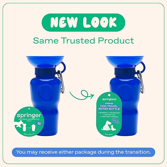 Springer Dog Water Bottle | Portable Travel Water Bottle Dispenser For Dogs - As Seen on Shark Tank | Patented, Leak-Proof Bottles Fill Bowl With Water - Ideal for Walking | BPA-Free 22oz Indigo