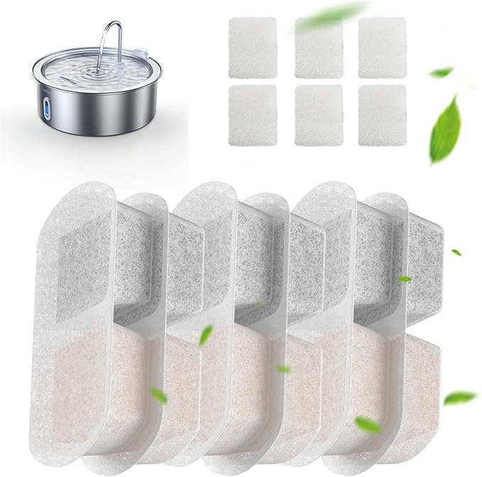 FEELNEEDY 6 Pack Dog Water Fountain Filter & Pump Filter Sponges Replacement, Pet Water Fountain for 1.8Gal/7L/230 fl oz Cat Water Fountain (FN-W14)