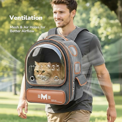 Cat Bubble Backpack Carrier, Clear Pet Bag for Cats and Small Dogs up to 20 Lbs, Great for Outdoor Hiking Camping (Grey Orange)