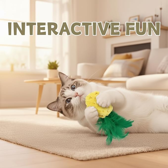 Pineapple Catnip Toys for Indoor Cats, Plush Feather Kicker Toy with Organic Catnip, Interactive Bunny Kick and Bat Toy for Kittens, Soft Curly Fabric