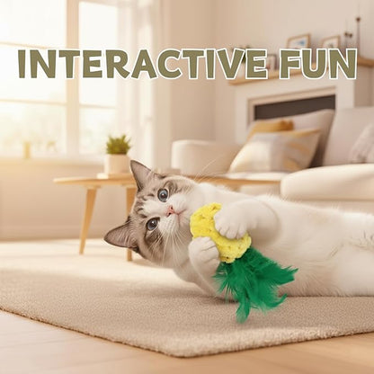 Pineapple Catnip Toys for Indoor Cats, Plush Feather Kicker Toy with Organic Catnip, Interactive Bunny Kick and Bat Toy for Kittens, Soft Curly Fabric
