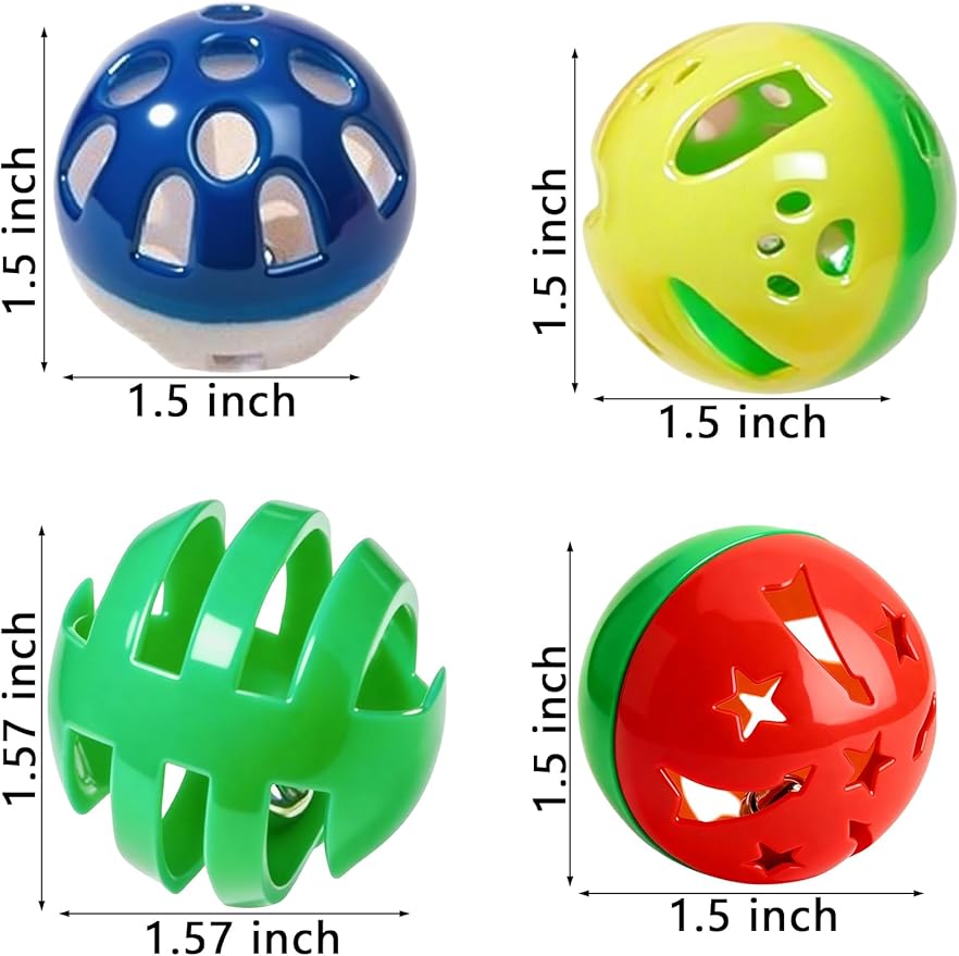 5 Cat Toy Balls with Bell, PP Material, Interactive Kitten Toys for Indoor Cats, Colorful Chew and Chase Balls (1.5'')