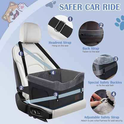 PetsHome Dog Car Seat for Small Dogs, Detachable Washable Dog Booster Car Seat with Storage Pocket, Breathable Mesh, Safety Leash, 2 Count Adjustable Straps for Small Pets Up to 25lbs-Black