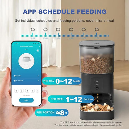 ANDOLL HOME 2.4G/5G Automatic Cat Feeder, 4L WiFi Food Dispenser with 10s Voice Recorder, Pet Feeder up to 10 Meals per Day, Timed Cat Feeder with Dry Food Sealed Ring(Matte Black, 4.0 L)
