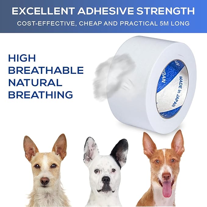 Ear Tape for Dogs 2 Pack with Dog Ear Cleaner Cotton Swabs, Self Adhesive Cotton Tape for Dog Ear Protection and Support, Ear Care Set for Dogs (Tape Width_1 inch(25mm))