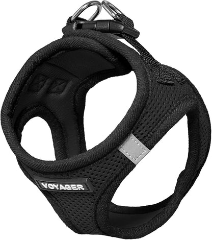 Best Pet Supplies - All Weather Mesh / Plush, Reflective, No Pull Harness for Small, Medium Dogs, Cats - Secure with Hook & Loop Fastener, Buckle, Double D-Rings - Black/Black Trim, L