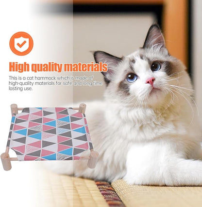 Detachable Pink Geometric Cloth Cat Sleeping Bed Moisture-Resistant Cat Hammock Nest for Seasons Washable Pet Bed Suitable for Indoor