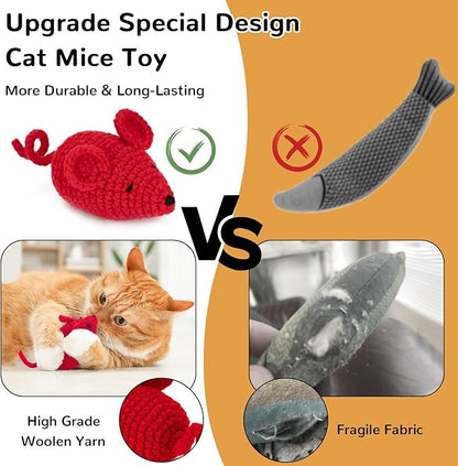 Retro Shaw Catnip Toys Crochet Mice Cat Toys, 3 Pcs Durable Yarn Cat Mouse Toys for Indoor Cats, Stuffed with Natural Catnip & Silvervine Blend, Handmade Interactive Kitten Chew Toy for Teeth Cleaning