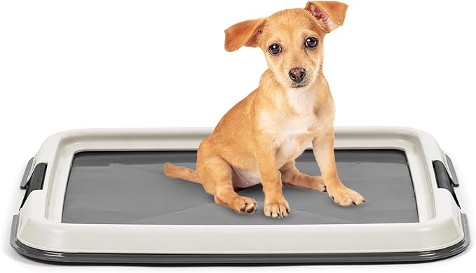 IRIS USA Pee Pad Holder - Extra-Small Sized Dog & Puppy Pee Pads, Secured Latches, Non-Skid Feet, High Polish Finish for Easy Cleaning, Leak Protection, Fits 14"x17" Pad Puppy & Toy Breeds, Dark Grey