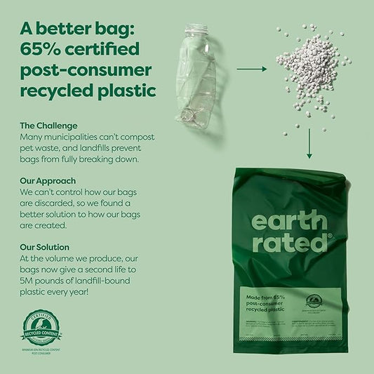 Earth Rated Dog Poop Bags, Thick Grab and Go Single Roll, Ideal for Backyard Pickups, Lavender Scented, 100 Count (Pack of 2)