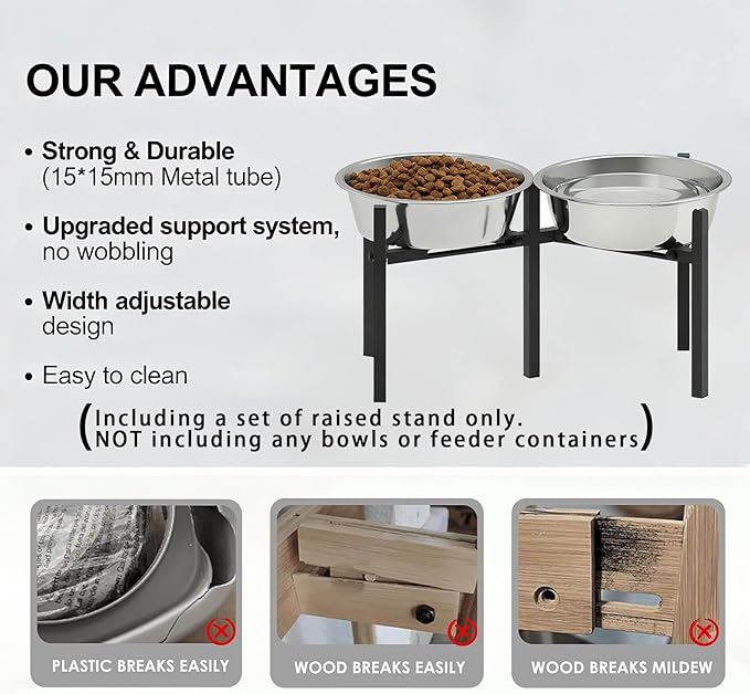 Adjustable Elevated Dog Bowl Stand, Metal Feeder Riser for Large Medium Dogs, Portable Travel Design, Slow Feeder Compatible (Without Bowls)