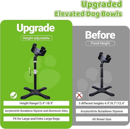 Elevated Dog Bowls for Large and Extra Large Dogs,Adjustable Width Dog Bowl Stand for 5.5-9.5" Wide Bowls,Food and Water Feeder,Single Holder with Tilted Height Adjust 12.4''-18.9''(with Bowl)