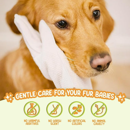 Pet Deodorizing Glove Wipes for Dogs & Cats | Nourish & Clean Fur & Skin | Coconut Oil & Chamomile Rinse-Free Wipes | Bathing Glove Wipes for Daily Care | Natural, Hypoallergenic (18 Pack)