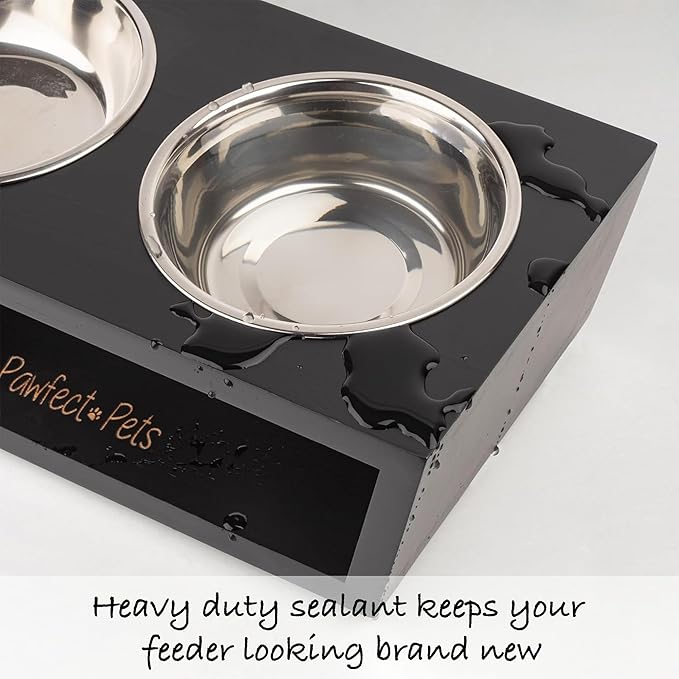 4" Tall Elevated Dog Bowls for Small Dogs, Food and Water Bowl Set by Pawfect Pets (Black)