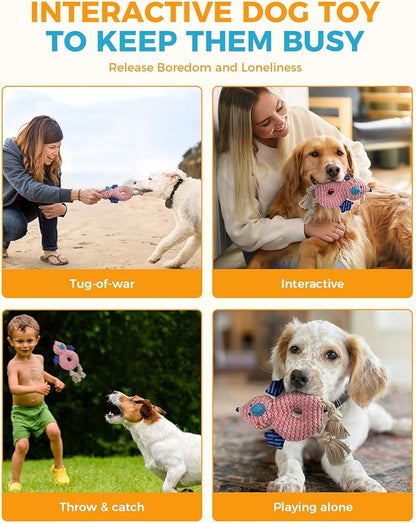 Crinkle Squeaky Dog Toys for Medium Dogs, Durable Plush Chew Toys for Tough Play, Interactive Tug of War Toy, Teething Gift to Keep Them Busy and Relieve Boredom (Pink Chick)