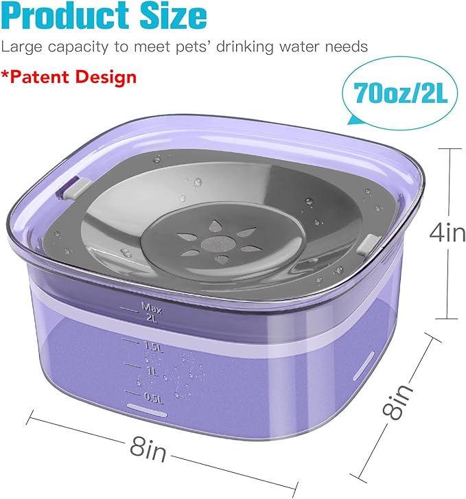 UPSKY 70oz Dog Water Bowl 2L No Spill Dog Bowls Large Capacity Spill Proof Slow Water Feeder, No Splash Dog Bowl Pet Water Dispenser Vehicle Carried Travel Slow Drinking Bowls for Messy Drinkers, Cats