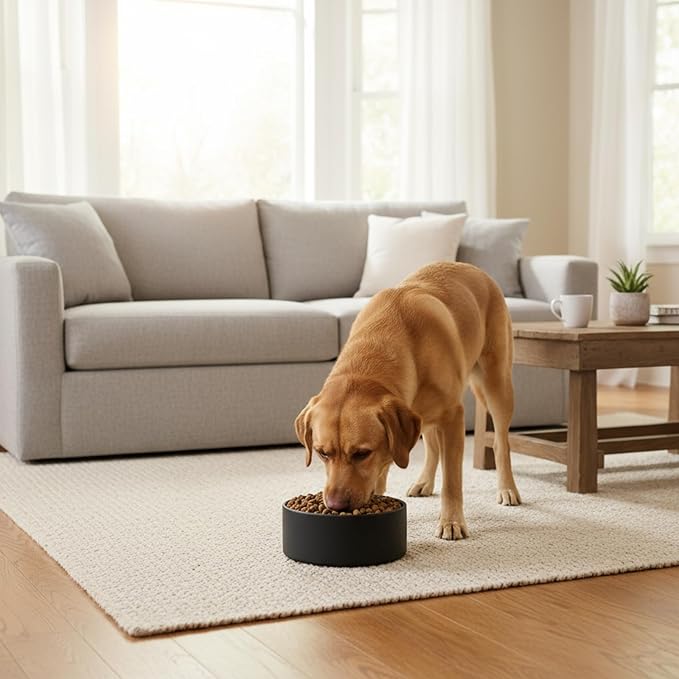 Ceramic Dog and Cat Bowl Modern Cute Weighted Food and Water Bowl Matte Glaze Pet Bowl for Replacement (Black, 60.8 OZ)